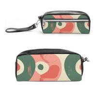 Pencil Case Waterproof Leather Pencil Pouch Peach And Green Shapes Multi-purpose Aesthetic Makeup Bag Cute Pen Bag Large Cosmetic Bag for Office Stationery, Travel