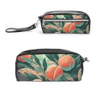 Pencil Case Waterproof Leather Pencil Pouch Peach on The Branch Multi-purpose Aesthetic Makeup Bag Cute Pen Bag Large Cosmetic Bag for Office Stationery, Travel