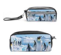 Pencil Case Waterproof Leather Pencil Pouch Penguin Antarctica Ice Multi-purpose Aesthetic Makeup Bag Cute Pen Bag Large Cosmetic Bag for Office Stationery, Travel