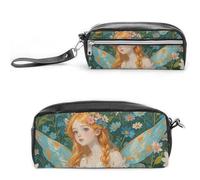 Pencil Case Waterproof Leather Pencil Pouch Pfhorn Flower Fairy Multi-purpose Aesthetic Makeup Bag Cute Pen Bag Large Cosmetic Bag for Office Stationery, Travel