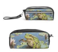 Pencil Case Waterproof Leather Pencil Pouch Pond Frog Multi-purpose Aesthetic Makeup Bag Cute Pen Bag Large Cosmetic Bag for Office Stationery, Travel