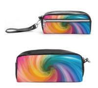 Pencil Case Waterproof Leather Pencil Pouch Rainbow Colored Swirl Multi-purpose Aesthetic Makeup Bag Cute Pen Bag Large Cosmetic Bag for Office Stationery, Travel