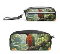Pencil Case Waterproof Leather Pencil Pouch Rainforest Parrot Multi-purpose Aesthetic Makeup Bag Cute Pen Bag Large Cosmetic Bag for Office Stationery, Travel