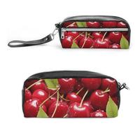 Pencil Case Waterproof Leather Pencil Pouch Red Cherries Multi-purpose Aesthetic Makeup Bag Cute Pen Bag Large Cosmetic Bag for Office Stationery, Travel