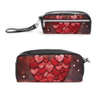 Pencil Case Waterproof Leather Pencil Pouch Red Hearts Love Multi-purpose Aesthetic Makeup Bag Cute Pen Bag Large Cosmetic Bag for Office Stationery, Travel