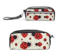 Pencil Case Waterproof Leather Pencil Pouch Red Ladybug Multi-purpose Aesthetic Makeup Bag Cute Pen Bag Large Cosmetic Bag for Office Stationery, Travel