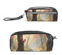 Pencil Case Waterproof Leather Pencil Pouch Red - Leaf Forest Creek Multi-purpose Aesthetic Makeup Bag Cute Pen Bag Large Cosmetic Bag for Office Stationery, Travel