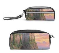Pencil Case Waterproof Leather Pencil Pouch Sea - Side Castle Multi-purpose Aesthetic Makeup Bag Cute Pen Bag Large Cosmetic Bag for Office Stationery, Travel
