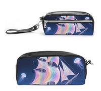 Pencil Case Waterproof Leather Pencil Pouch Shell Sailing in Star Ocean Multi-purpose Aesthetic Makeup Bag Cute Pen Bag Large Cosmetic Bag for Office Stationery, Travel