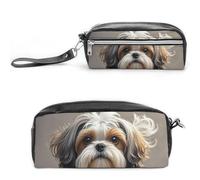 Pencil Case Waterproof Leather Pencil Pouch Shih Tzu Dog Multi-purpose Aesthetic Makeup Bag Cute Pen Bag Large Cosmetic Bag for Office Stationery, Travel