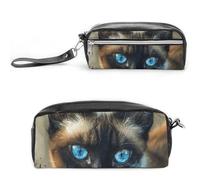 Pencil Case Waterproof Leather Pencil Pouch Siamese Cat Art Multi-purpose Aesthetic Makeup Bag Cute Pen Bag Large Cosmetic Bag for Office Stationery, Travel