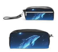 Pencil Case Waterproof Leather Pencil Pouch Star - Swimming Dolphin Multi-purpose Aesthetic Makeup Bag Cute Pen Bag Large Cosmetic Bag for Office Stationery, Travel