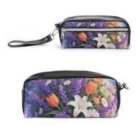 Pencil Case Waterproof Leather Pencil Pouch Starry Sky Lavender Multi-purpose Aesthetic Makeup Bag Cute Pen Bag Large Cosmetic Bag for Office Stationery, Travel
