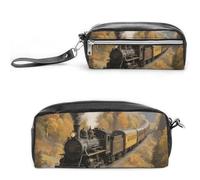Pencil Case Waterproof Leather Pencil Pouch Steam Train in The Valley Multi-purpose Aesthetic Makeup Bag Cute Pen Bag Large Cosmetic Bag for Office Stationery, Travel