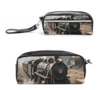 Pencil Case Waterproof Leather Pencil Pouch Steam Train Multi-purpose Aesthetic Makeup Bag Cute Pen Bag Large Cosmetic Bag for Office Stationery, Travel