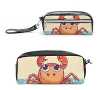 Pencil Case Waterproof Leather Pencil Pouch Summer Cartoon Crab Multi-purpose Aesthetic Makeup Bag Cute Pen Bag Large Cosmetic Bag for Office Stationery, Travel