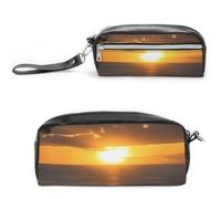 Pencil Case Waterproof Leather Pencil Pouch Sunset Hawaii Beach Multi-purpose Aesthetic Makeup Bag Cute Pen Bag Large Cosmetic Bag for Office Stationery, Travel