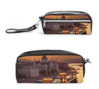 Pencil Case Waterproof Leather Pencil Pouch Sunset in Budapest Multi-purpose Aesthetic Makeup Bag Cute Pen Bag Large Cosmetic Bag for Office Stationery, Travel