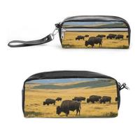 Pencil Case Waterproof Leather Pencil Pouch Teton Prairie Multi-purpose Aesthetic Makeup Bag Cute Pen Bag Large Cosmetic Bag for Office Stationery, Travel
