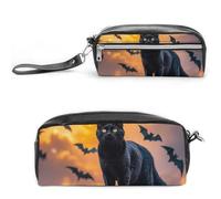 Pencil Case Waterproof Leather Pencil Pouch The Black Cat Is Pacing on The Roof Multi-purpose Aesthetic Makeup Bag Cute Pen Bag Large Cosmetic Bag for Office Stationery, Travel