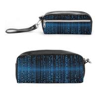 Pencil Case Waterproof Leather Pencil Pouch The Blue Binary Matrix Multi-purpose Aesthetic Makeup Bag Cute Pen Bag Large Cosmetic Bag for Office Stationery, Travel