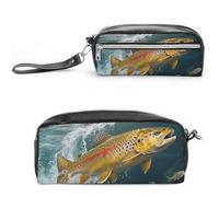 Pencil Case Waterproof Leather Pencil Pouch Trout in The Water Multi-purpose Aesthetic Makeup Bag Cute Pen Bag Large Cosmetic Bag for Office Stationery, Travel