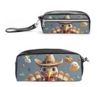 Pencil Case Waterproof Leather Pencil Pouch Turkey Pumpkin Bird Multi-purpose Aesthetic Makeup Bag Cute Pen Bag Large Cosmetic Bag for Office Stationery, Travel