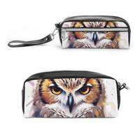 Pencil Case Waterproof Leather Pencil Pouch Watercolor Cool Owl Head Multi-purpose Aesthetic Makeup Bag Cute Pen Bag Large Cosmetic Bag for Office Stationery, Travel