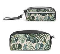 Pencil Case Waterproof Leather Pencil Pouch White Ed Tropical Botanical Leaves Multi-purpose Aesthetic Makeup Bag Cute Pen Bag Large Cosmetic Bag for Office Stationery, Travel