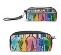 Pencil Case Waterproof Leather Pencil Pouch Wine Bottle Art Multi-purpose Aesthetic Makeup Bag Cute Pen Bag Large Cosmetic Bag for Office Stationery, Travel