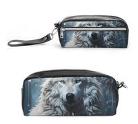 Pencil Case Waterproof Leather Pencil Pouch Wolf Sitting in The Snow Multi-purpose Aesthetic Makeup Bag Cute Pen Bag Large Cosmetic Bag for Office Stationery, Travel