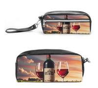Pencil Case Waterproof Leather Pencil Pouch Wooden Wine Barrel on Wine Bottle Multi-purpose Aesthetic Makeup Bag Cute Pen Bag Large Cosmetic Bag for Office Stationery, Travel