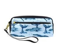 Pencil Case, Whale and Tail from Ocean Pen Bag Pouch PU Leather Stationery Pouch with Zipper for Boys Girls School & Office Supplies