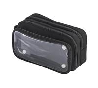 Pencil Case with 3 Compartments, Large Capacity School Pencil Case Stationery Organizer Pouch Waterproof Clear Makeup Bag Aesthetic Pen Bag for Girls Boys Teens Travel Office Supplies (Black)