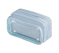 Pencil Case with 3 Compartments, Large Capacity School Pencil Case Stationery Organizer Pouch Waterproof Clear Makeup Bag Aesthetic Pen Bag for Girls Boys Teens Travel Office Supplies (Blue)