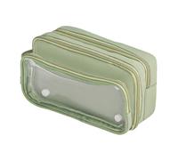 Pencil Case with 3 Compartments, Large Capacity School Pencil Case Stationery Organizer Pouch Waterproof Clear Makeup Bag Aesthetic Pen Bag for Girls Boys Teens Travel Office Supplies (Green)
