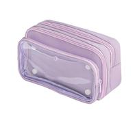 Pencil Case with 3 Compartments, Large Capacity School Pencil Case Stationery Organizer Pouch Waterproof Clear Makeup Bag Aesthetic Pen Bag for Girls Boys Teens Travel Office Supplies (Purple)