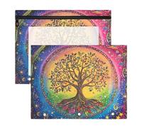 Pencil case with 3 holes, 3 rings, set of 2 pieces, for teachers, rainbow, space tree art
