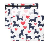 Pencil Case with 3 Reinforced Grommets 3 Hole Pocket for A4 Paper Letter 2 Pack Students Class Cartoon Cute Black Valentine Love Dog