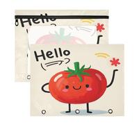 Pencil Case with 3 Reinforced Grommets Paper Storage Bag A4 Letter 2 Teacher Packs School Supplies Storage Teacher Students Hello Cartoon Cute Red Tomato