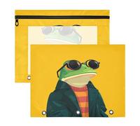 Pencil Case with 3 Reinforced Grommets Pocket Folders for 3 Ringing Binder 2 Pack Teacher School Supplies Crazy Animal Frog Yellow