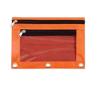 Pencil Case with 3 Rings and Zip, Canvas Pencil Case with 2 Compartments, Stationery Storage, File Storage, Removable, Easy Cleaning, orange, Simple style