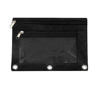 Pencil Case with 3 Rings and Zip, Canvas Pencil Case with 2 Compartments, Stationery Storage, File Storage, Removable, Easy Cleaning, black, Simple style
