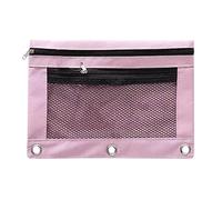 Pencil Case with 3 Rings and Zip, Canvas Pencil Case with 2 Compartments, Stationery Storage, File Storage, Removable, Easy Cleaning, pink, Simple style