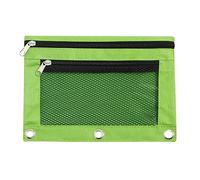 Pencil Case with 3 Rings and Zip, Canvas Pencil Case with 2 Compartments, Stationery Storage, File Storage, Removable, Easy Cleaning, Green, Simple style