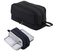Pencil Case with 4 Compartments Large Capacity, Aesthetic Stationery Organiser with Handle Dual Opening Pen Bag for Girls Boys Kids Teens Students, for School College Office Travel Men Women - Black