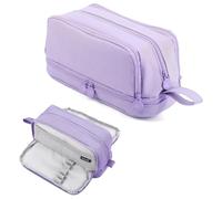 Pencil Case with 4 Compartments Large Capacity, Aesthetic Stationery Organiser with Handle Dual Opening Pen Bag for Girls Boys Kids Teens Students, for School College Office Travel Men Women - Purple