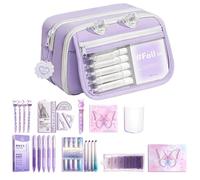 Pencil Case with Accessories - Large Volume and Clear Storage | Cute Aesthetic Writing Set Case for Children, Students, Lecture Hall, Workplace, On the Go with Ballpoint Pens