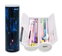 Pencil Case with Calculator, Mirror, Whiteboard, Cute and Cool Cylinder Pen Box, Multifunctional Desk Organizer, Kawaii Patterns for Girls, Boys, School Supplies, Kids (Blue constellation)