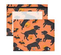 Pencil Case with Smooth Zippers 3 Hole Punch for A4 Paper Letter 2 Pack Students College Supplies Dancing Labrador Dog Orange Black Pumpkin